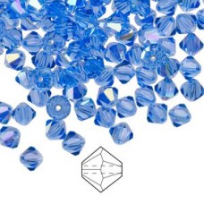 4mm Swarovski Faceted Bicones - Sapphire AB - Pack of 10