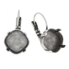 12mm Lozenge Leverback Earring Base to suit Swarovski 4470 Cushion Stones - Antique Silver - Per Pair