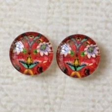 12mm Art Glass Backed Cabochons - Art Flowers 4 - Per Pair