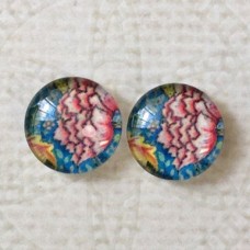 12mm Art Glass Backed Cabochons - Art Flowers 7 - Per Pair
