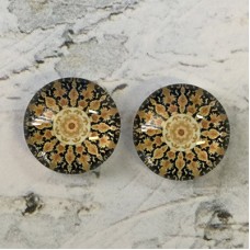 12mm Handmade Art Image Backed Glass Cabochons - Vintage Kaleidescope 10 - Per Pair