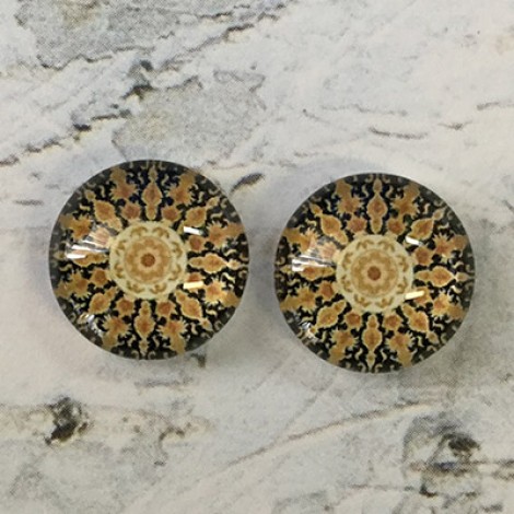 12mm Handmade Art Image Backed Glass Cabochons - Vintage Kaleidescope 10 - Per Pair 12mm Handmade Art Image Backed Glass Cabochons - Vintage Kaleidescope 10 - Per Pair