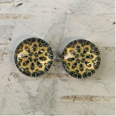 12mm Handmade Art Image Backed Glass Cabochons - Vintage Kaleidescope 2 - Per Pair