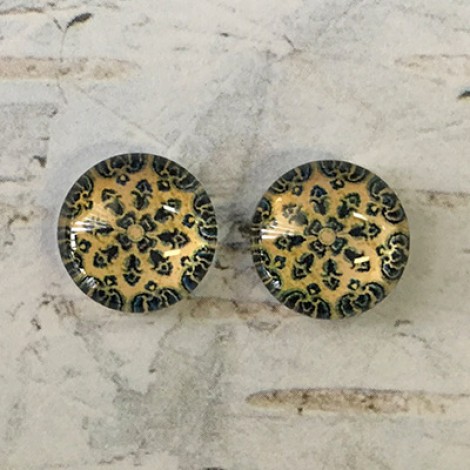 12mm Handmade Art Image Backed Glass Cabochons - Vintage Kaleidescope 2 - Per Pair 12mm Handmade Art Image Backed Glass Cabochons - Vintage Kaleidescope 2 - Per Pair