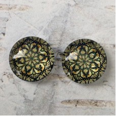 12mm Handmade Art Image Backed Glass Cabochons - Vintage Kaleidescope 5 - Per Pair