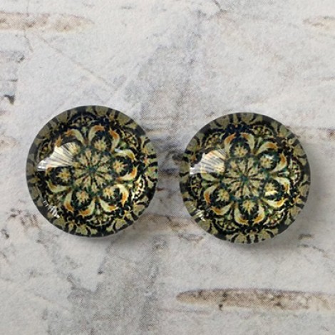 12mm Handmade Art Image Backed Glass Cabochons - Vintage Kaleidescope 5 - Per Pair