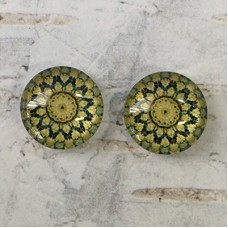 12mm Handmade Art Image Backed Glass Cabochons - Vintage Kaleidescope 8 - Per Pair