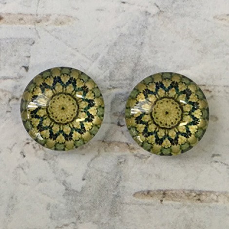 12mm Handmade Art Image Backed Glass Cabochons - Vintage Kaleidescope 8 - Per Pair 12mm Handmade Art Image Backed Glass Cabochons - Vintage Kaleidescope 8 - Per Pair