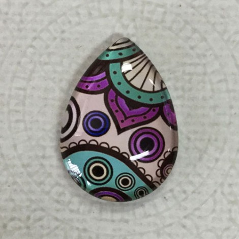 18x25mm Art Glass Backed Teardrop Cabochons - Deco Droplet Mix Design 3 - Each