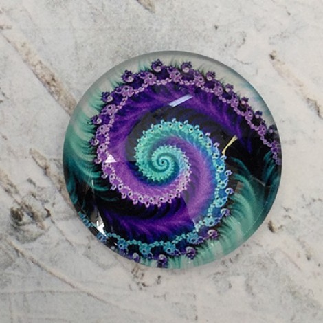 25mm Art Glass Backed Cabochons - Colourful Fractals 5