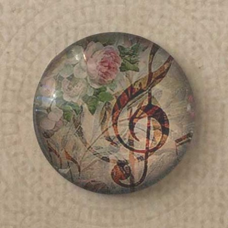 25mm Art Glass Backed Cabochons - Musical Note + Roses - Each
