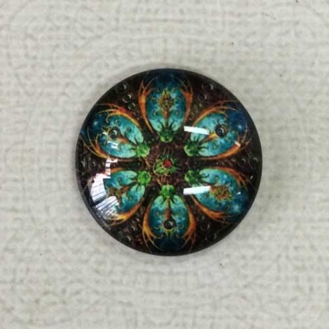 25mm Art Glass Backed Cabochons - Yoga Mandala 1 - Each 25mm Art Glass Backed Cabochons - Yoga Mandala 1 - Each