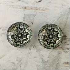 12mm Handmade Art Image Backed Glass Cabochons - Vintage Kaleidescope 6 - Per Pair