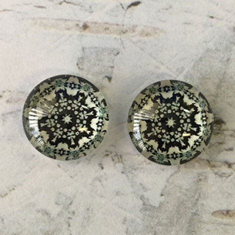 12mm Handmade Art Image Backed Glass Cabochons - Vintage Kaleidescope 6 - Per Pair 12mm Handmade Art Image Backed Glass Cabochons - Vintage Kaleidescope 6 - Per Pair