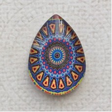 18x25mm Art Glass Backed Teardrop Cabochons - Mandala 17 - each