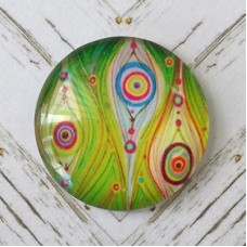25mm Art Glass Backed Cabochons - Rainbow Peacock Feathers - Each