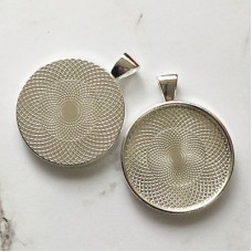 30mm ID Bright Silver Plated Round Bezel Setting Tray with Textured Front + Back - Pack of 2