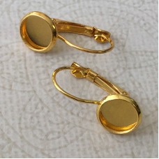 Gold Plated Leverback Earwires with 8mm Cabochon Setting - Pack of 2 pair