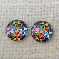 12mm Art Glass Backed Cabochons - Rainbow Mandala
