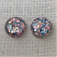 12mm Resin Glitter Cabochons - Blue, Pink + Gold