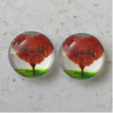 12mm Art Glass Backed Cabochons  - Heart Trees Design 3
