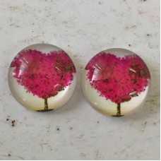 12mm Art Glass Backed Cabochons  - Heart Trees Design 6