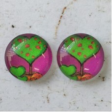 12mm Art Glass Backed Cabochons  - Heart Trees Design 4