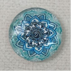 25mm Art Glass Backed Cabochons - Blue Mandala Design 13 - Each