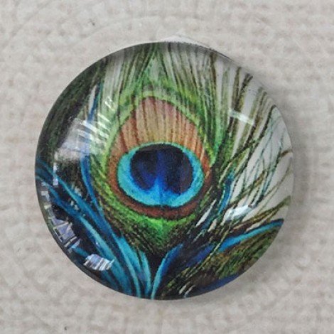 25mm Art Glass Backed Cabochons - Peacock Feather Design 1