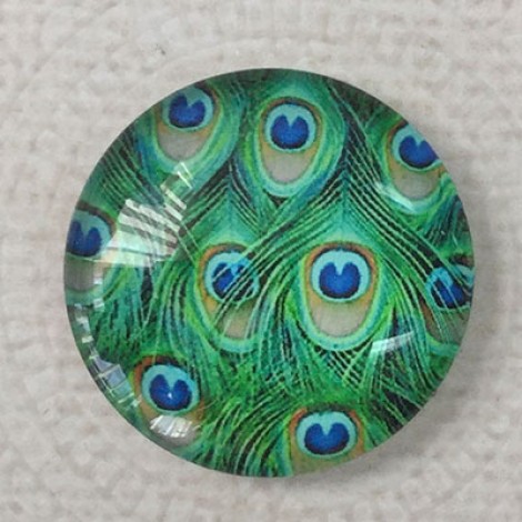 25mm Art Glass Backed Cabochons - Peacock Feather Design 2
