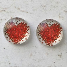 12mm Art Glass Backed Cabochons  - Red Heart
