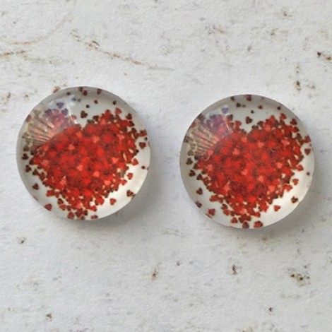 12mm Art Glass Backed Cabochons  - Red Heart