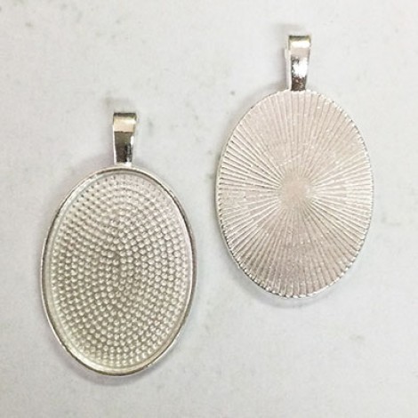18x25mm ID Bright Silver Plated Oval Bezel Pendant Settings - Pack of 2