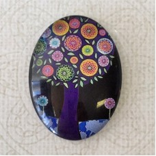 30x40mm Oval Art Glass Cabochons - Tree of Life 1 - each