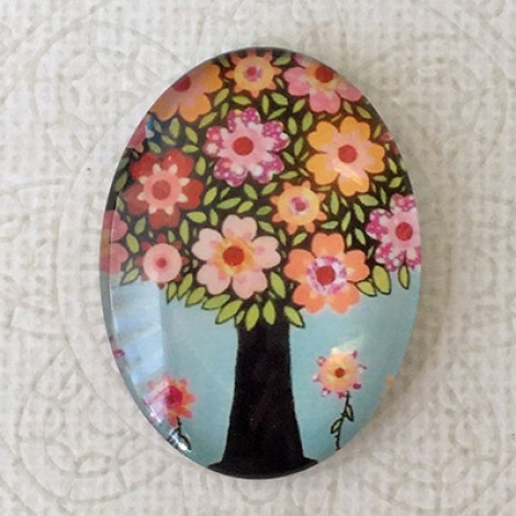 30x40mm Oval Art Glass Cabochons - Tree of Life 4 - each 30x40mm Oval Art Glass Cabochons - Tree of Life 4 - each