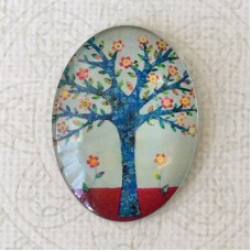 30x40mm Oval Art Glass Cabochons - Tree of Life 5 - each