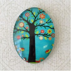 30x40mm Oval Art Glass Cabochons - Tree of Life 7