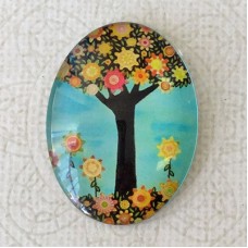 30x40mm Oval Art Glass Cabochons - Tree of Life 8 - each