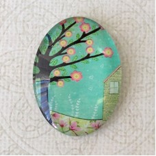 30x40mm Oval Art Glass Cabochons - Tree of Life 9 - each