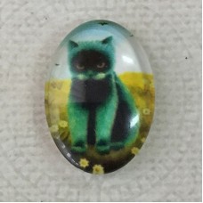 18x25mm Art Glass Oval Glass Cabochons - Cold Cats Series Design 1 - Each
