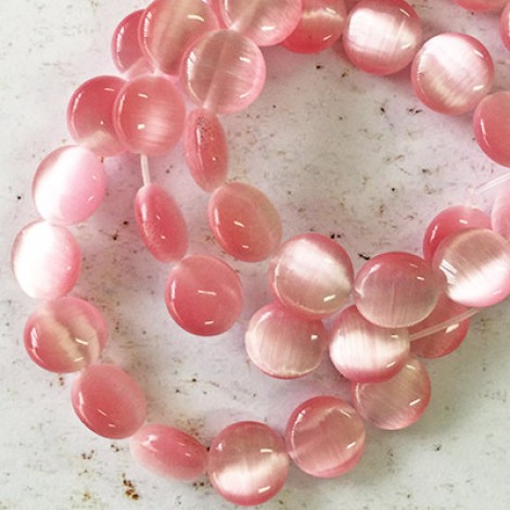 8mm Round Disk Cats Eye Beads - Pink