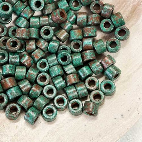 6x4mm Greek Ceramic Tube Beads - Blue Turquoise Patina - Bulk Pack (1000 beads)
