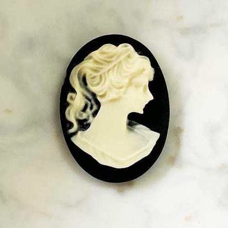 18x13mm Cameo Oval Acrylic Cabochons - Black + Cream - Pack of 2 18x13mm Cameo Oval Acrylic Cabochons - Black + Cream - Pack of 2