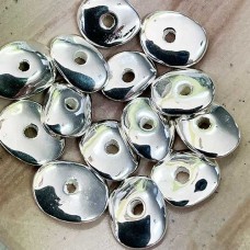 18x13mm x 4mm Greek Ceramic Cornflake Beads with 2.5mm hole - Fine Silver Plate - Pack of 4