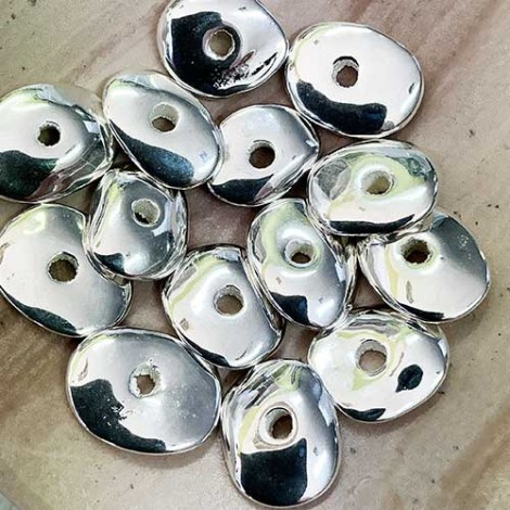 18x13mm x 4mm Greek Ceramic Cornflake Beads with 2.5mm hole - Fine Silver Plate - Pack of 4