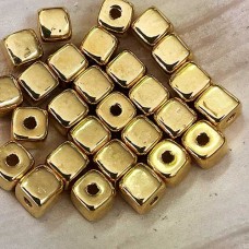 7mm Greek Ceramic Square Beads - 24K Gold Plated - Pack of 10