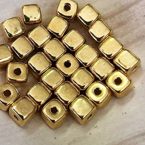 7mm Greek Ceramic Square Beads - 24K Gold Plated - Pack of 10 7mm Greek Ceramic Square Beads - 24K Gold Plated - Pack of 10