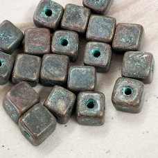 7mm Greek Ceramic Square Beads - Green Patina - Pack of 10