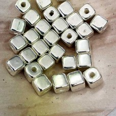 7mm Greek Ceramic Square Beads - Fine Silver Plated - Pack of 10