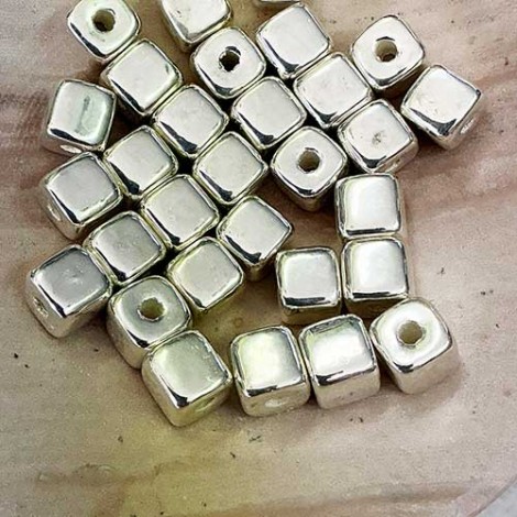 7mm Greek Ceramic Square Beads - Fine Silver Plated - Pack of 10